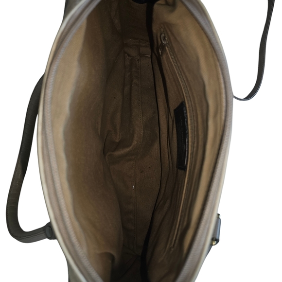 Liz Claiborne 1980s Vtg Purse Triangle Print Taupe & Khaki Shoulder Bag Zip Top - Picture 6 of 12